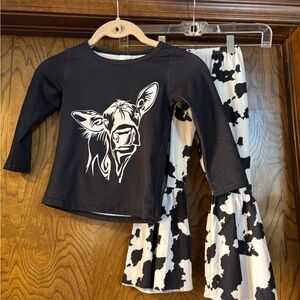 Black Cow Print Kids Outfit